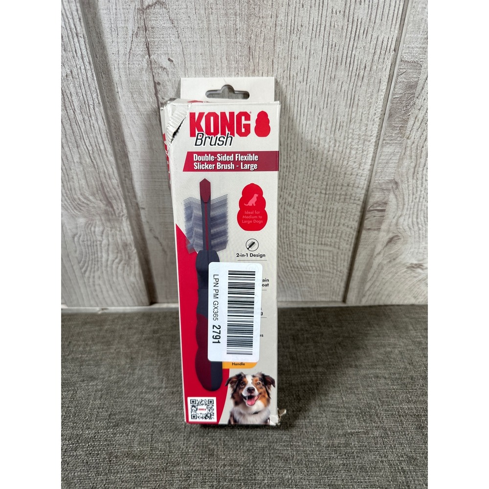 KONG Double Sided Flexible Slicker Brush Large Dog Grooming Tool Red Gray